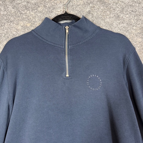 Lindbergh Men's Navy Blue Half Zip Sweater Scandinavian Minimalist Pullover - Picture 3 of 16